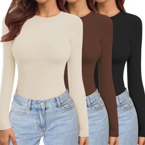 Ekouaer Womens Long Sleeve Shirts Soft Stretch 3 Pack-0