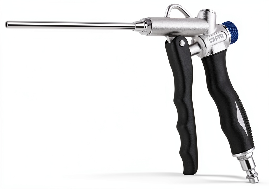 Capri Tools air blow gun in use on a workshop surface