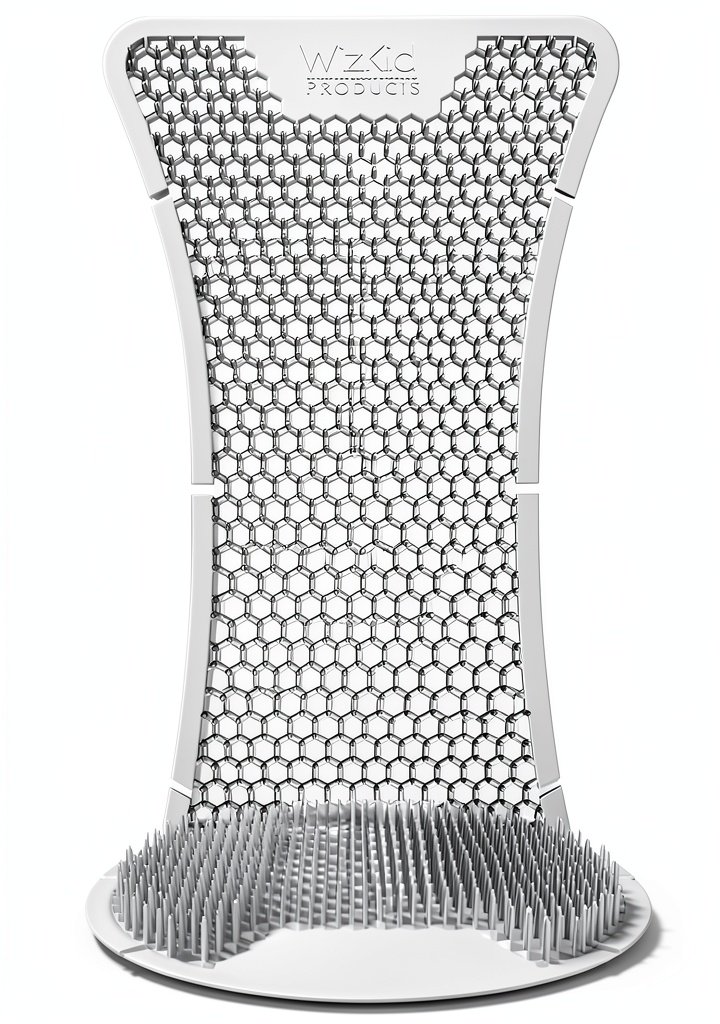 Splash Hog urinal screen installed in a commercial restroom