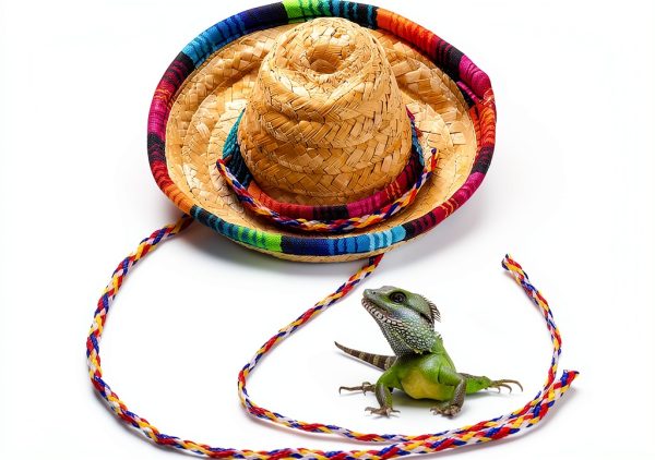 Bearded Dragon Hat by TUOSHYI Straw Pet Apparel Mini with Rainbow Brim-6