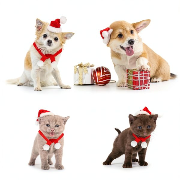 Christmas Pet Costume Set 12pcs Red Santa Hat & Scarf by KIMOBER-6