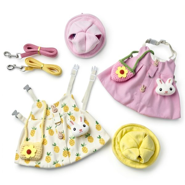 Rabbit Dress Bunny 2 Set, Rabbit Costume, Adjustable Pet Clothes with Leash, Hat, Mini Bag and Sling, Small Animal Accessories, Suitable for Rabbits, Ferrets, and Squirrels-6