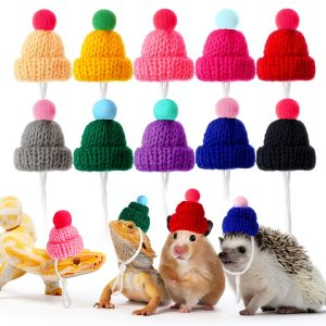 Kajaia 10 Pieces Pet Snake Christmas Hat Hamster Hat with Adjustable Elastic Strap, Snake Ball Hamster Python Lizard Guinea Pig Knitted with Pompon for Small Reptile Animal Decoration Accessories-0