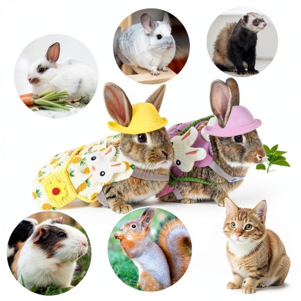 Rabbit Dress Bunny 2 Set, Rabbit Costume, Adjustable Pet Clothes with Leash, Hat, Mini Bag and Sling, Small Animal Accessories, Suitable for Rabbits, Ferrets, and Squirrels-5