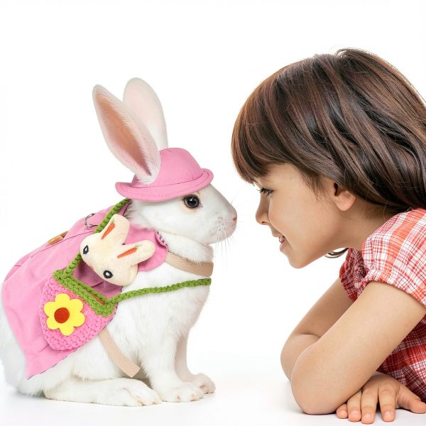 Rabbit Dress Bunny 2 Set, Rabbit Costume, Adjustable Pet Clothes with Leash, Hat, Mini Bag and Sling, Small Animal Accessories, Suitable for Rabbits, Ferrets, and Squirrels-4