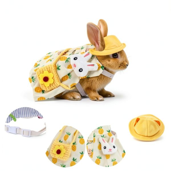 Rabbit Dress Bunny 2 Set, Rabbit Costume, Adjustable Pet Clothes with Leash, Hat, Mini Bag and Sling, Small Animal Accessories, Suitable for Rabbits, Ferrets, and Squirrels-2