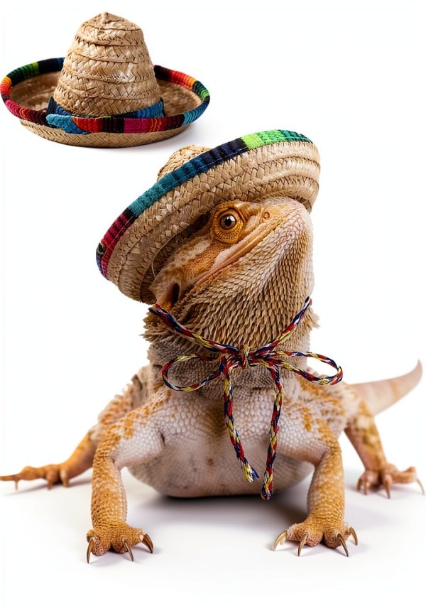 2 Pcs Bearded Dragon Sombrero Hats with Chin Strap, Adjustable Lizard Straw Hat, Mexican Hamster Clothes Small Pet Costume Accessories for Reptile Hamster Leopard Gecko Ferret Guinea Pig-0