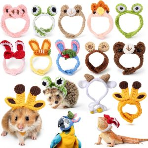 12 Pcs Hamster Hat Guinea Pig Knitted Cartoon Headwear Mini Small Animals Hat Hamster Clothes for Real Hamsters Pets Small Animal Lizard Dragon Snake Bird Rabbit Party Costume Accessories-0