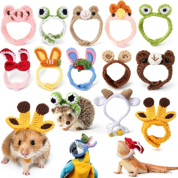 12 Pcs Hamster Hat Guinea Pig Knitted Cartoon Headwear Mini Small Animals Hat Hamster Clothes for Real Hamsters Pets Small Animal Lizard Dragon Snake Bird Rabbit Party Costume Accessories-0