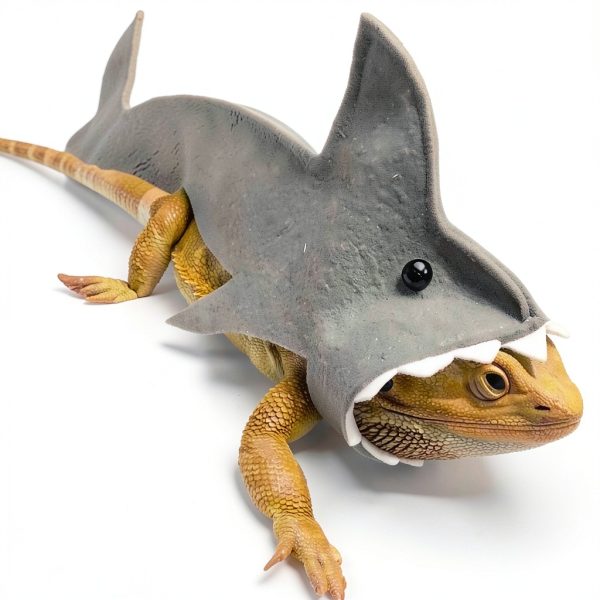 Lizard Clothes for Bearded Dragon - Shark Costume Outfit Handmade Lizard Shark Apparel Skin Protection Photo for Lizard Bearded Dragon Crested Gecko Chameleon Reptile (L,Shark Costume)-3