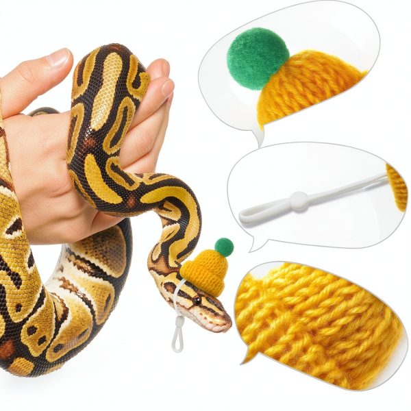 Kajaia 10 Pieces Pet Snake Christmas Hat Hamster Hat with Adjustable Elastic Strap, Snake Ball Hamster Python Lizard Guinea Pig Knitted with Pompon for Small Reptile Animal Decoration Accessories-2