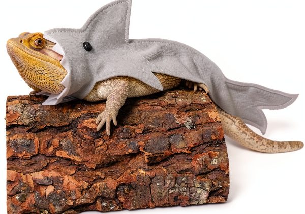 Lizard Clothes for Bearded Dragon - Shark Costume Outfit Handmade Lizard Shark Apparel Skin Protection Photo for Lizard Bearded Dragon Crested Gecko Chameleon Reptile (L,Shark Costume)-0