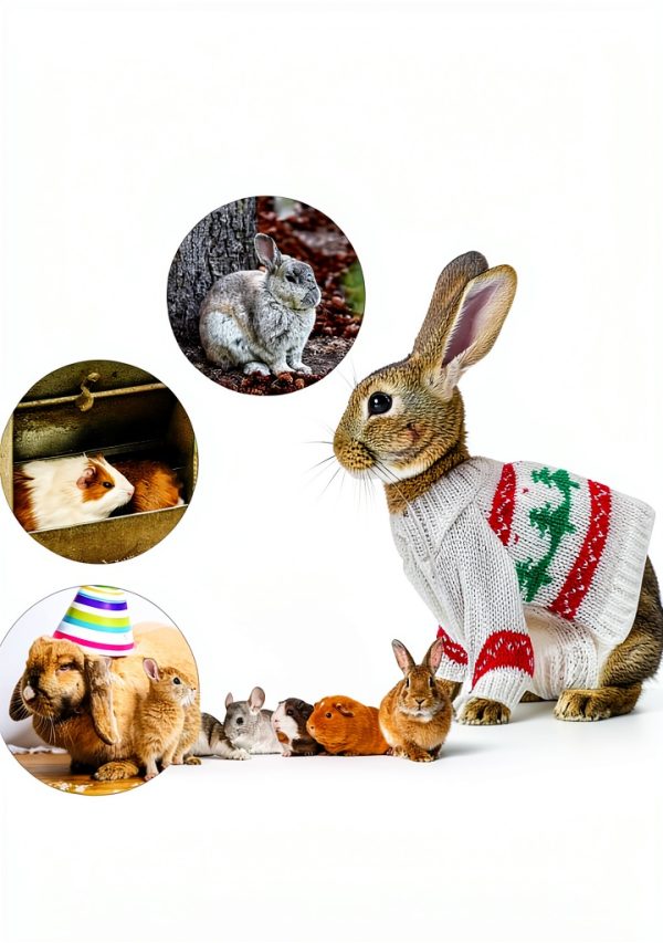 DECHOUS 2 Sets Guinea Pig Christmas Outfits with Mini Hats Festive Hamster Christmas Sweaters Ferret Knitted Clothes for Small Animals-2