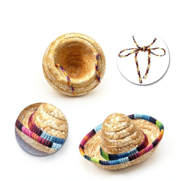 2 Pcs Bearded Dragon Sombrero Hats with Chin Strap, Adjustable Lizard Straw Hat, Mexican Hamster Clothes Small Pet Costume Accessories for Reptile Hamster Leopard Gecko Ferret Guinea Pig-3